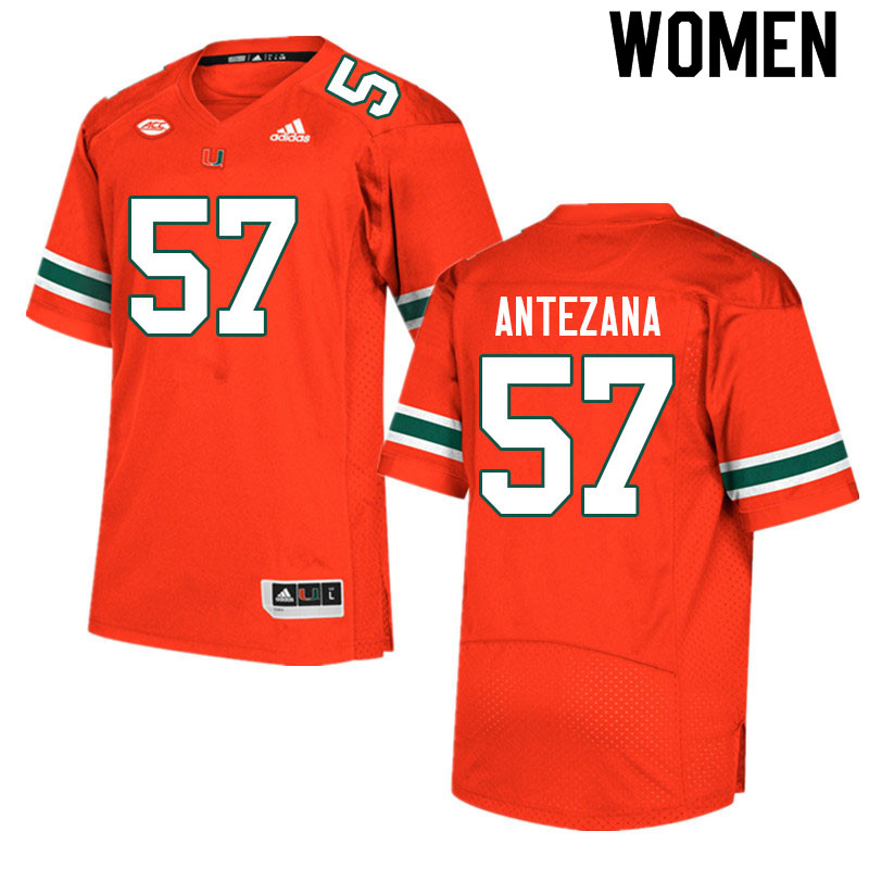 Women #57 Matt Antezana Miami Hurricanes College Football Jerseys Sale-Orange